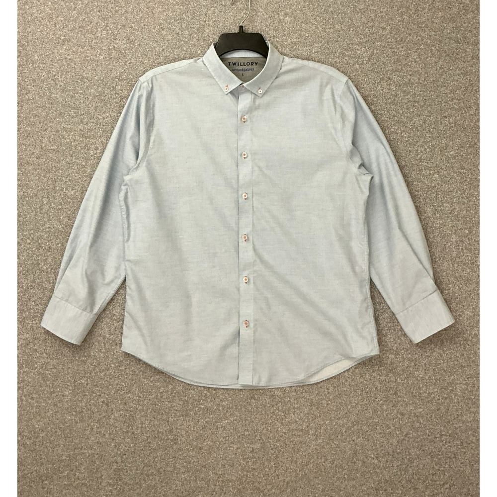 Twillory Untuckable Performance Shirt L Blue Confetti Speckled Coolmax Stretch